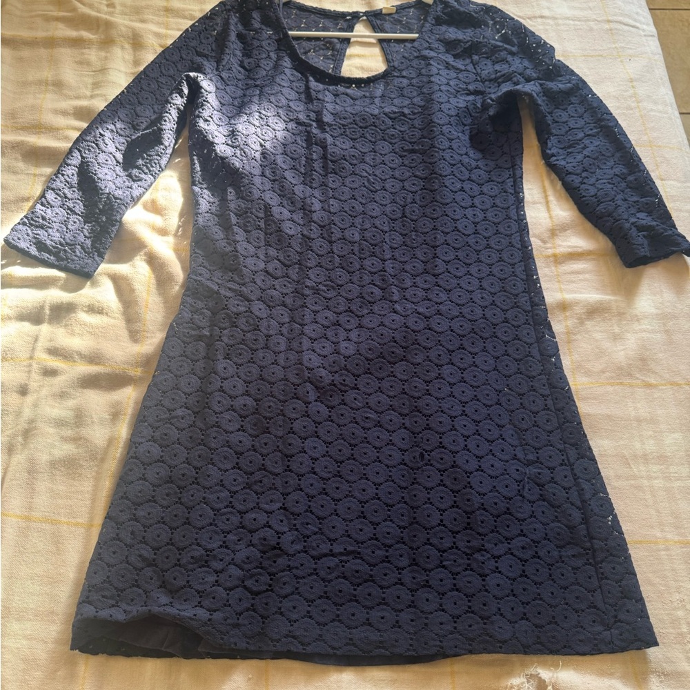Quiksilver Blue Sheath Dress 3/4 Sleeve Scoop Neck